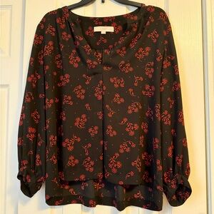 Loft Black and Red Floral Blouse